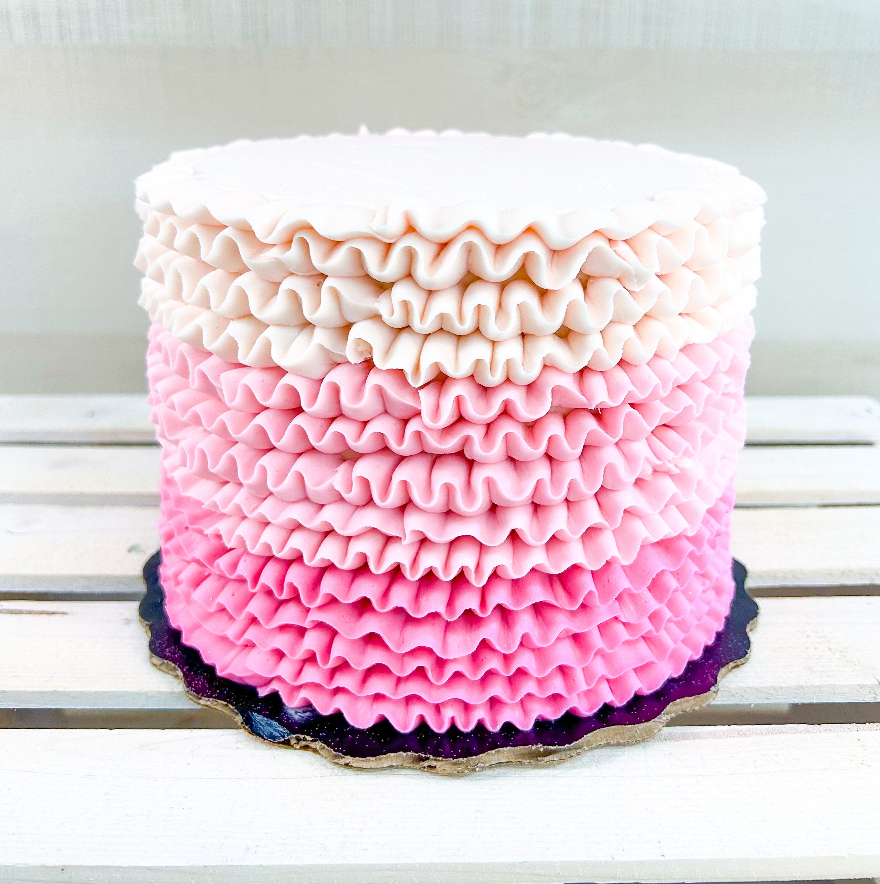 Treats By Hims - A lovely gold + pink ruffle cake for a... | Facebook